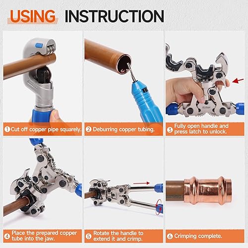 Miniatura 4 de iCrimp Kit de herramientas de prensado de tubos de cobre con cortador y herramienta de desbarbado para accesorios de cobre ProPress-Fabricado por