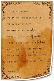 Kanwormi 2 Peter 1 5-7 Bible Verse Wall Art Vintage Poster Printing Giclee Artwork Living Room Decorative Picture for Hallway Artwork Kitchen (12.00''x18.00'',Unframed)