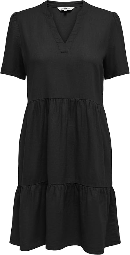 ONLTIRI-Caro S/S V-hals LIN Dress CC PNT, cloud dancer, M