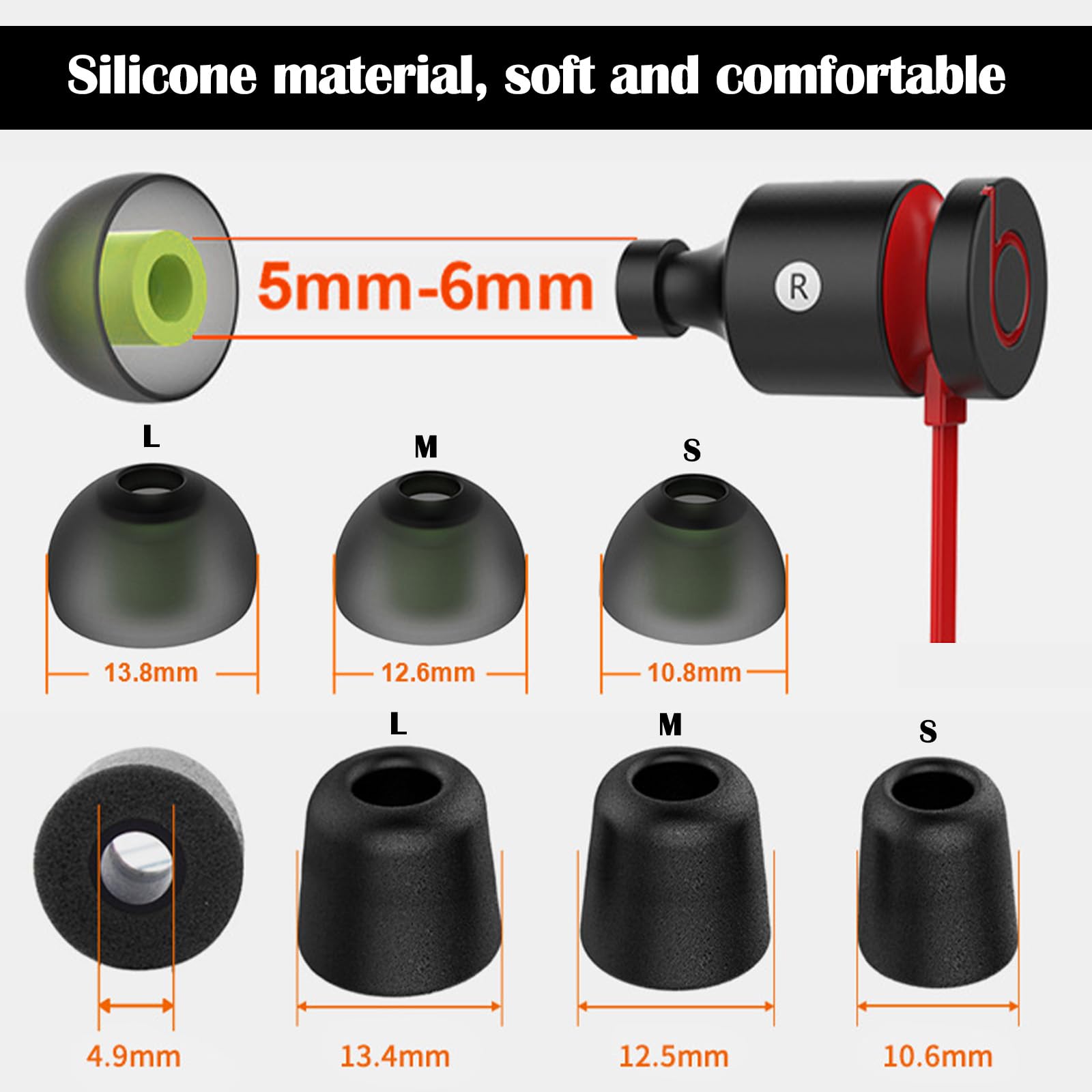 Gommini Per Cuffie - Set 6 Paia Con Memory Foam E Silicone | Taglie S/M/L | Adatti A Maggior Parte Delle Cuffie In-Ear - Foto 11