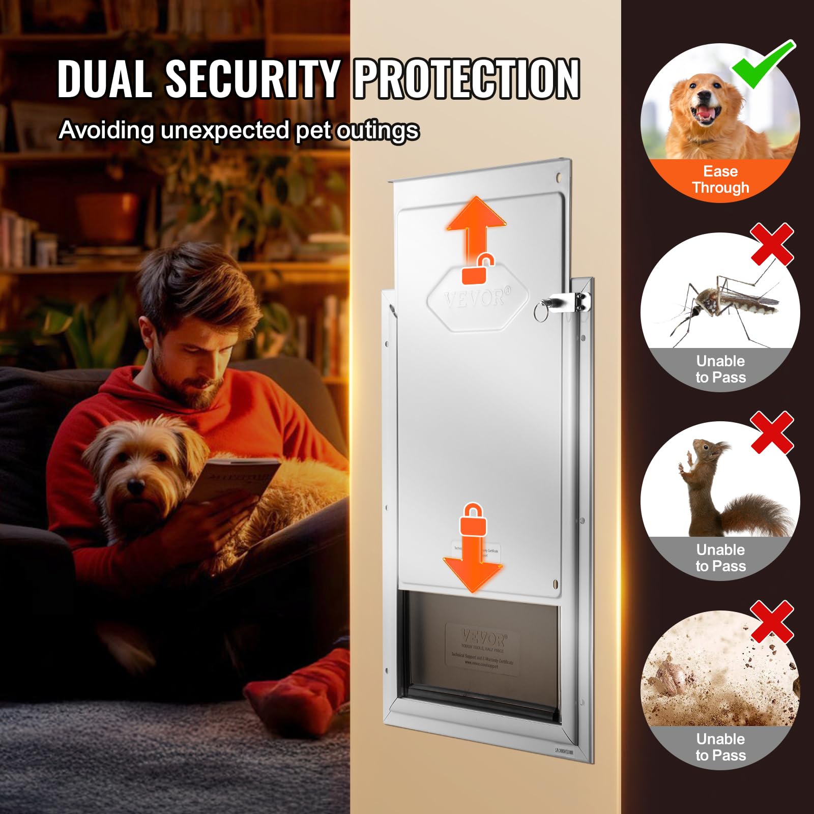 VEVOR Puerta para mascotas fuerte y duradera, marco de aluminio, panel de cierre de metal, adecuada para perros interiores y exteriores