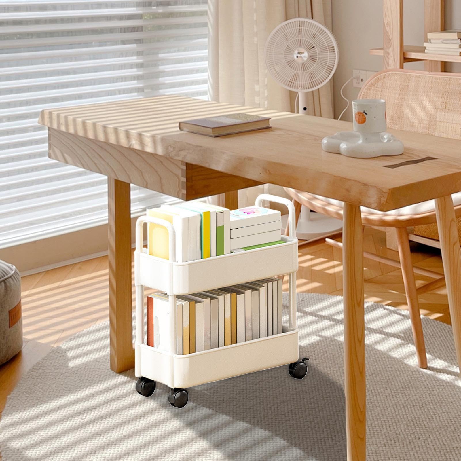 Kaxenig Chariot Utilitaire Roulant à 2 Niveaux - Étagères à Livres de Rangement Mobiles avec roulettes - Étagères d'organisateur de Chariot de Livre Mobile Multifonctionnel, étagères de Livre de