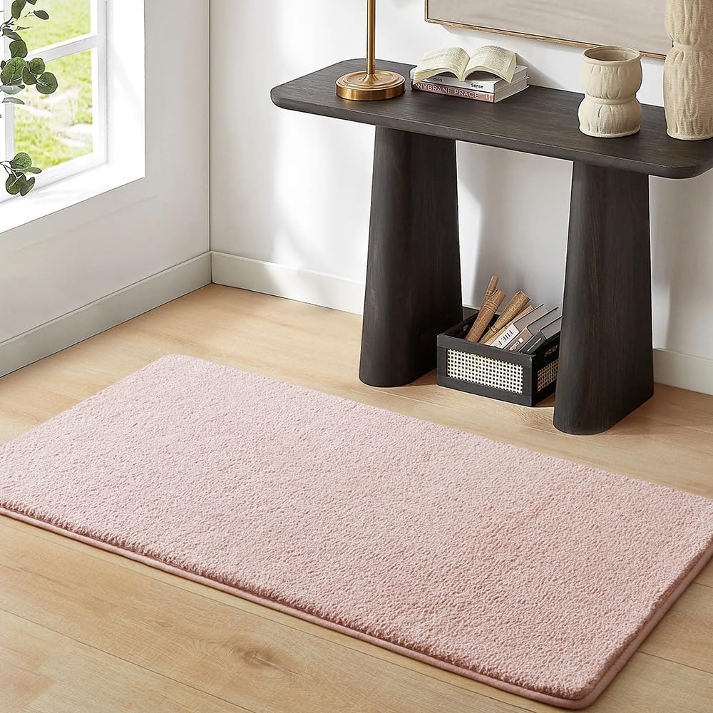Aspire Homeware Small Rugs for Bedroom 100% Polyester Area Rugs Living Room Bedroom Fluffy 600 GSM Anti Slip 1cm Thick Low Pile Hallway Runner Carpet Non-Shedding Rug for Kids Room Pink, 60x120 cm