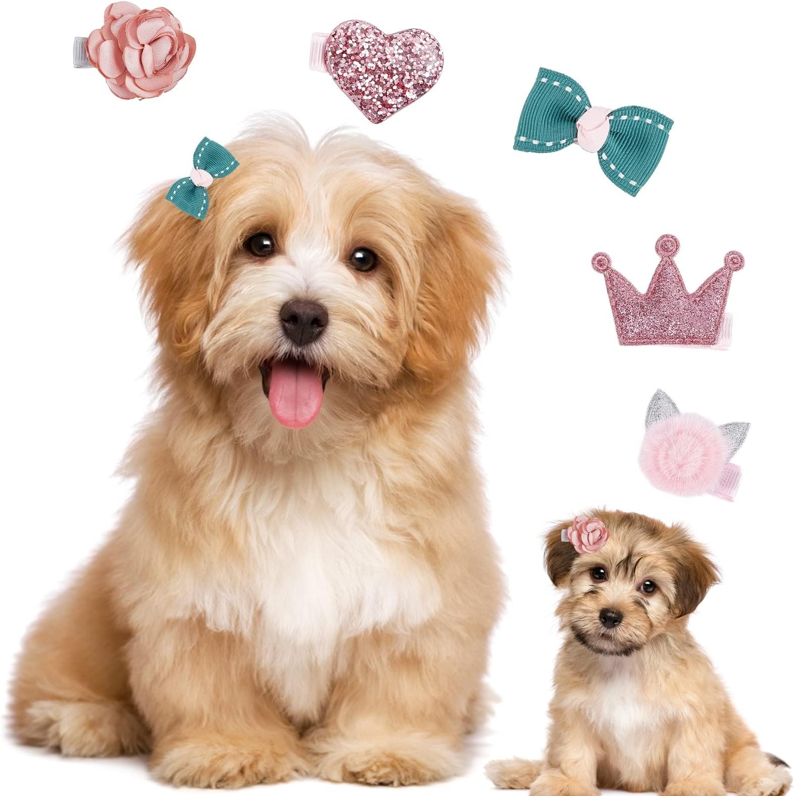 DOOKOO5 Pcs Dog Hair Clips, Pet Hair Bows Barrettes Crown Hair Pins, Handmade Cute Patterns Dog Grooming Hair Accessories for Pet Cat Dog