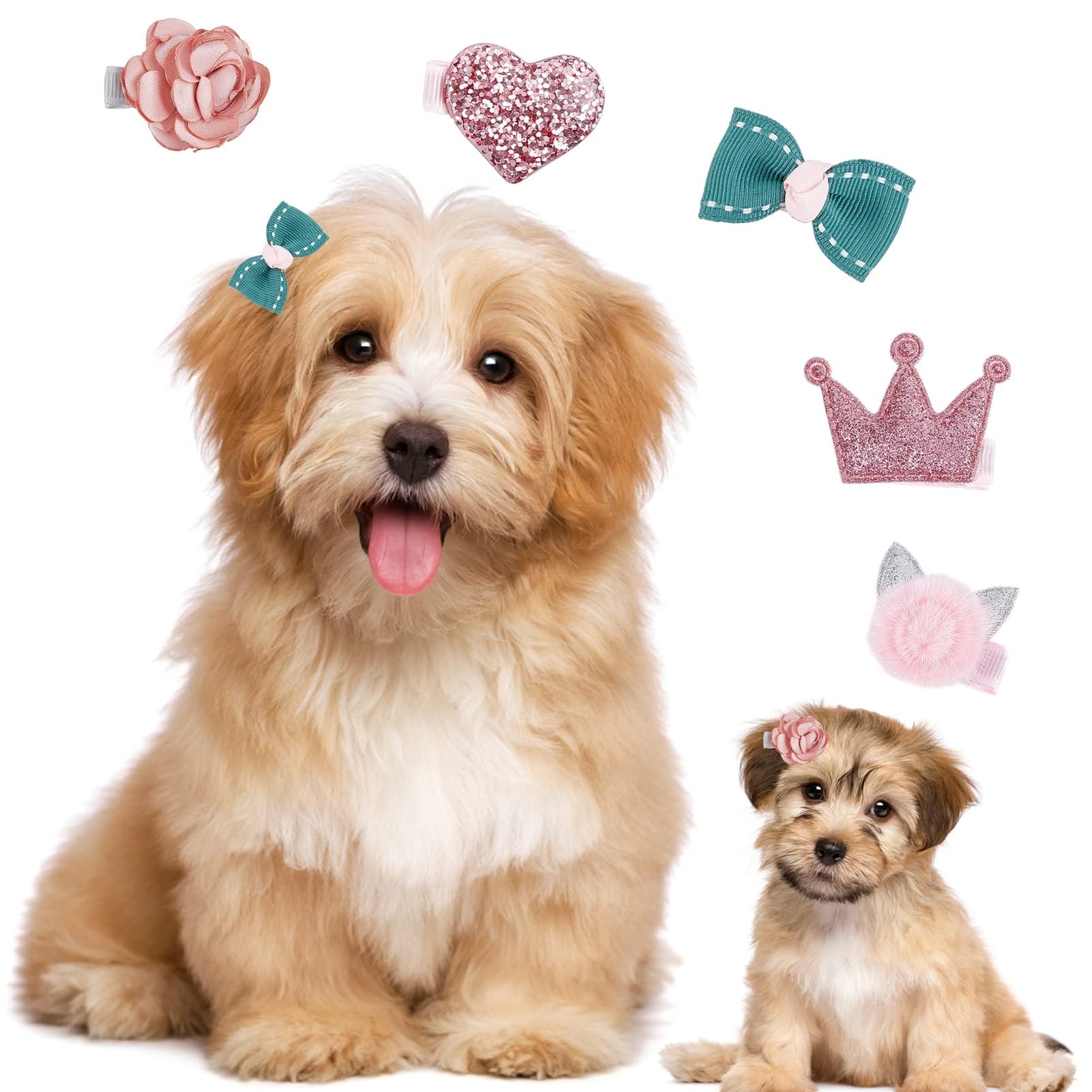 DOOKOO5 Pcs Dog Hair Clips, Pet Hair Bows Barrettes Crown Hair Pins, Handmade Cute Patterns Dog Grooming Hair Accessories for Pet Cat Dog