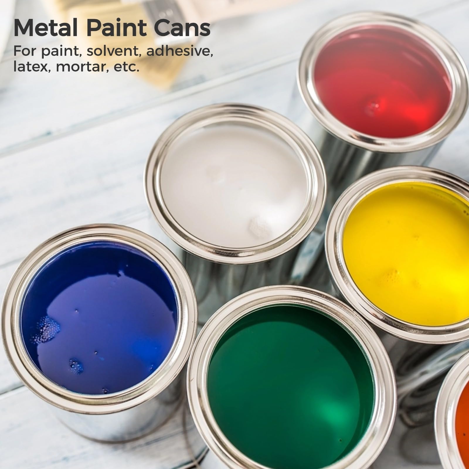 Paquete de 12 latas de pintura de metal vacías con abrelatas y tapas, recipientes de 2 pintas para pinturas, disolventes, adhesivos