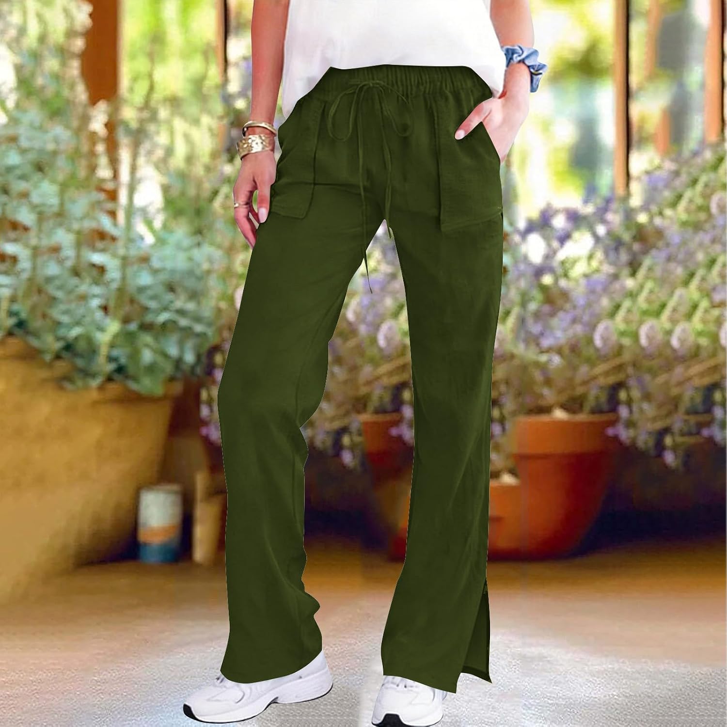 Lounge Pants for Women Straight Leg Casual Baggy Loose Fit Drawstring Long Pants Fashion Trousers with Pockets