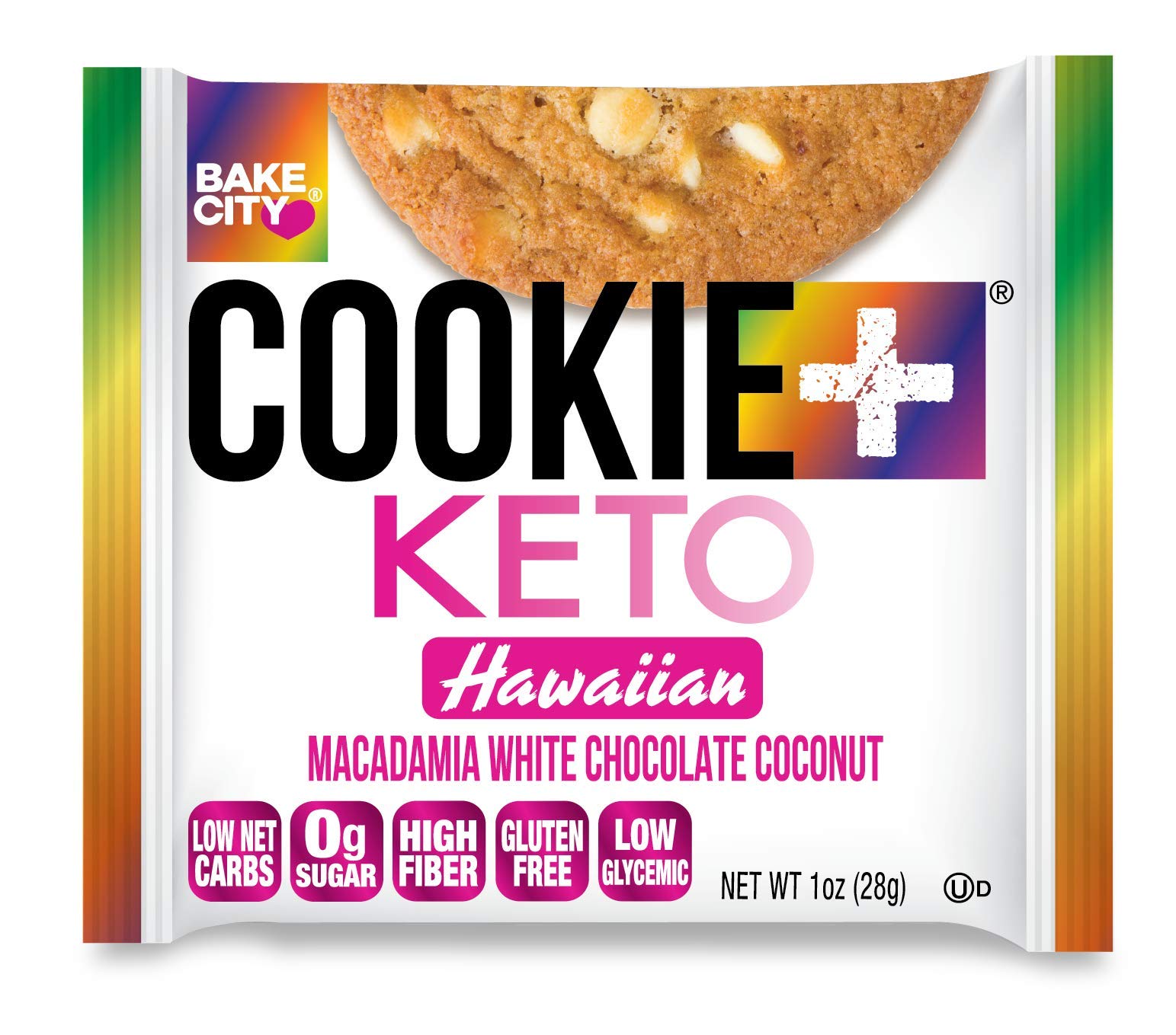 Bake City Cookie Plus Keto | 1oz Hawaiian Cookies (12 pack), Gluten Free, 0g Sugar, Only 1.5g Net Carbs, Good Fats, 5g Protein, Kosher, No Artificial