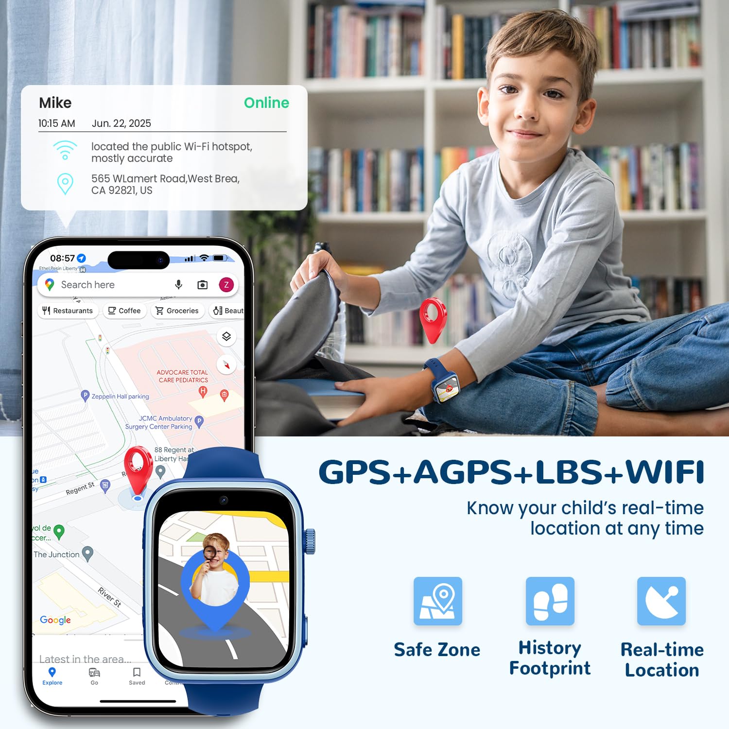 Fitnynxos 4G Smartwatch Bambini con Chiamate e GPS, Orologio Smartwatch Bambini con Videochiamate, SOS, Chat Vocale, SMS, Modalità Scuola, Whatsapp, WiFi, SIM, IP68 Contapassi, Regalo Bambino, Blu