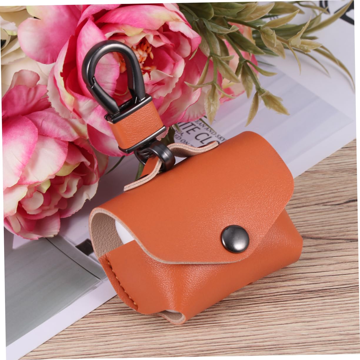 DOITOOL 3stücke Einfaches Imitationsleder-Earphone Case Cover Schützende Hülle Für Tragbar Mit Metallkarabiner Orange Kabelloser Ohrhörer-Schutz
