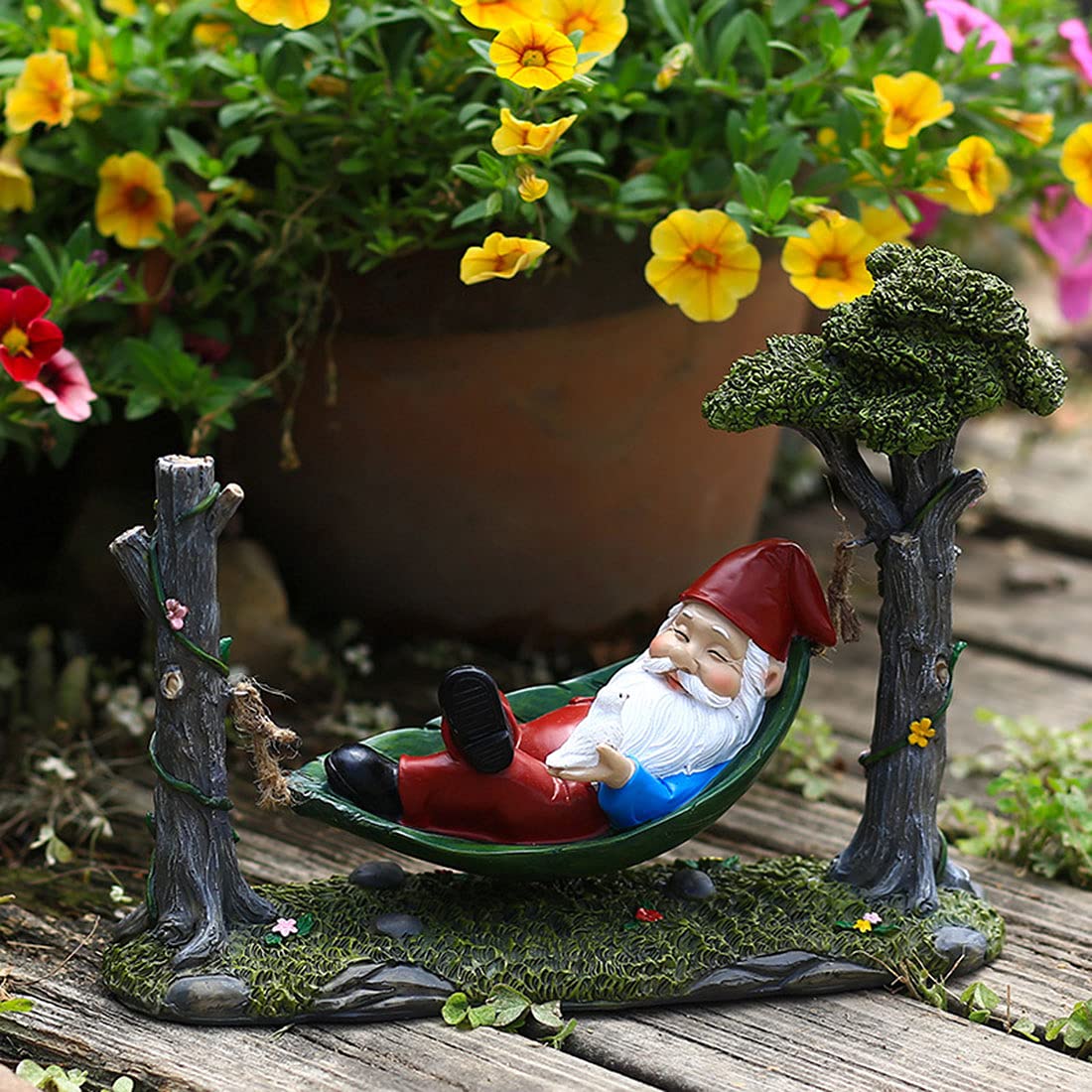 Figuras Jardin Exterior Estatua, Estatua Divertida Jardín De Resina Gnomo, Hamaca De Hoja De Balanceo GNOME Figurine para El Césped del Hogar Decoraciones del Patio