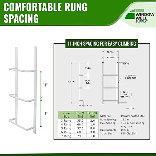 Miniatura 16 de Bolt-On Steel Egress Basement Ladder – Heavy-Duty Window Well Escape Ladder, Permanent Safety Solution, Fits Most Basement Windows, White