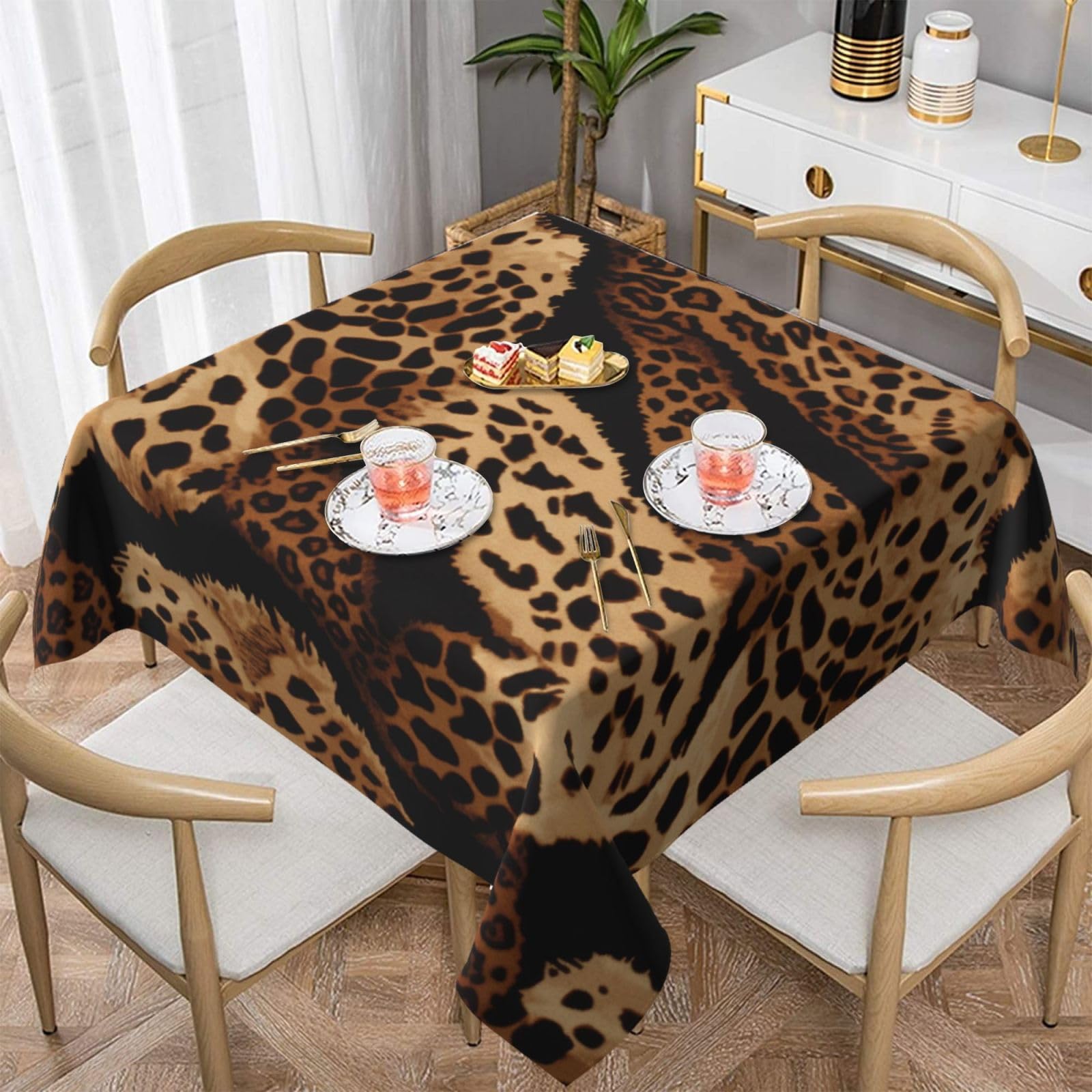 WPKJU Leopard Pattern Printed Square Tablecloth 54x54 inch Water Resistant Table Cover Washable Rectangle Table Cloth for Dining Tables