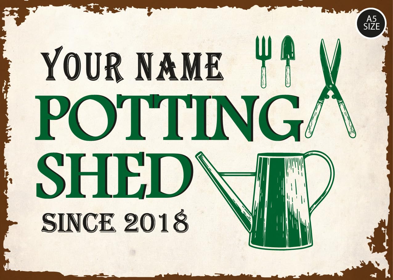 ELITEPRINT Personalised Potting Shed Sign Custom Gift Wall Art Decor Metal Plaque - Wall Art Decorations (A5 (14.8cm x 21cm)) 0014-B