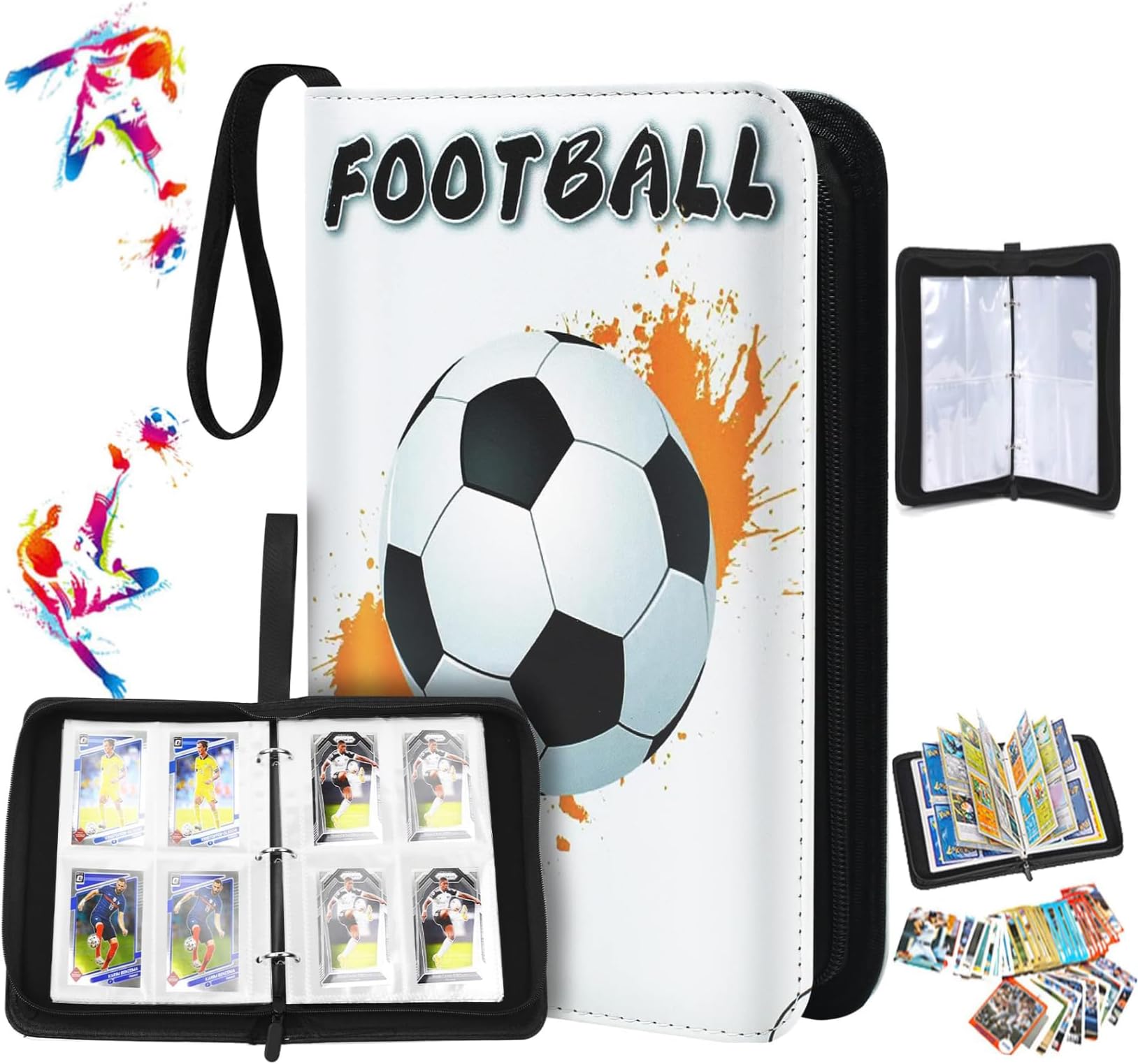 Football Card Holder 400 Pockets, Binder With Removable Sleeves, Trading Cards Album, Album Zipper And Handle Strap, Fits Most 9 X 6.5Cm