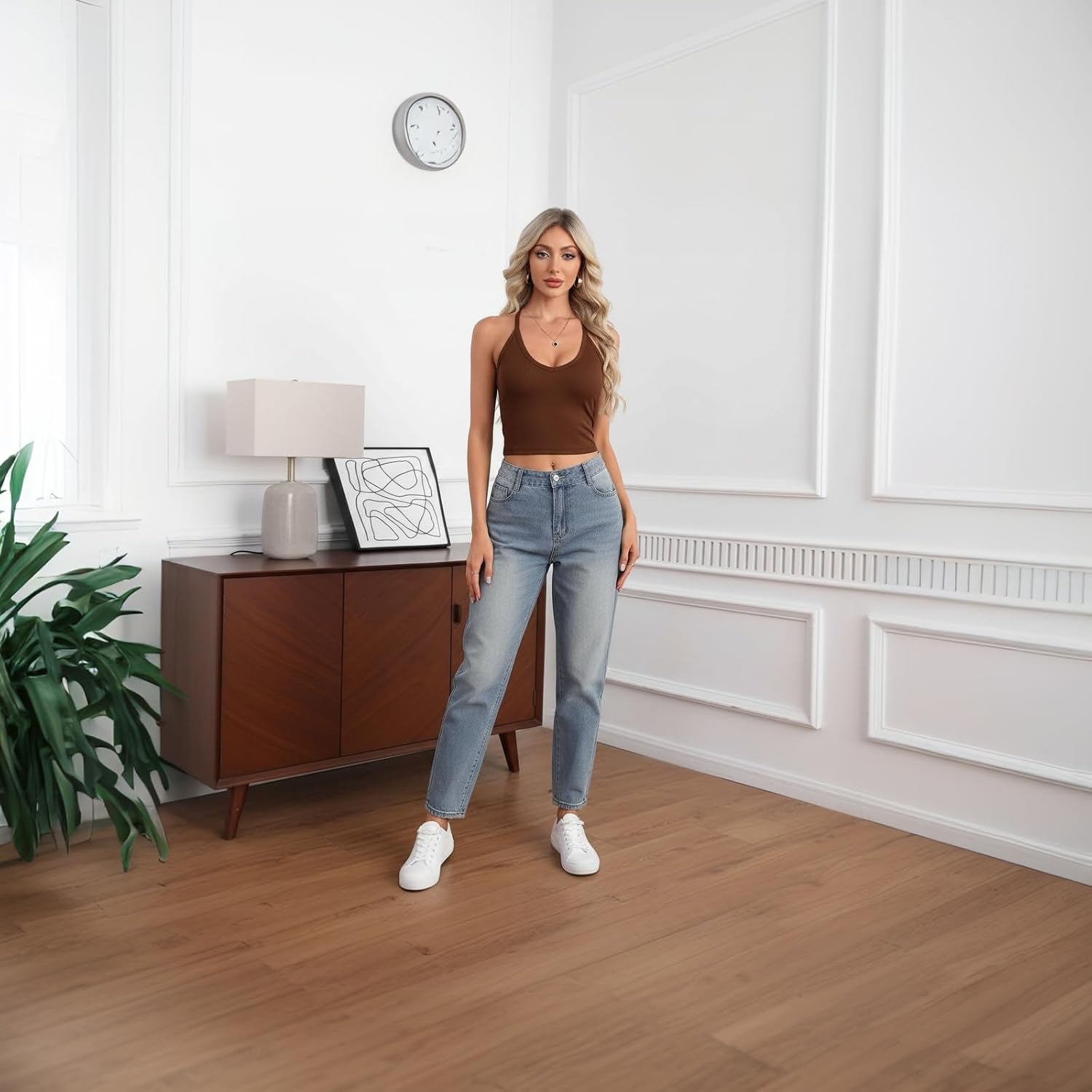 Women's U-Neck Ribbed Knit Crop Top Sports Vest T Shirt - Image 3