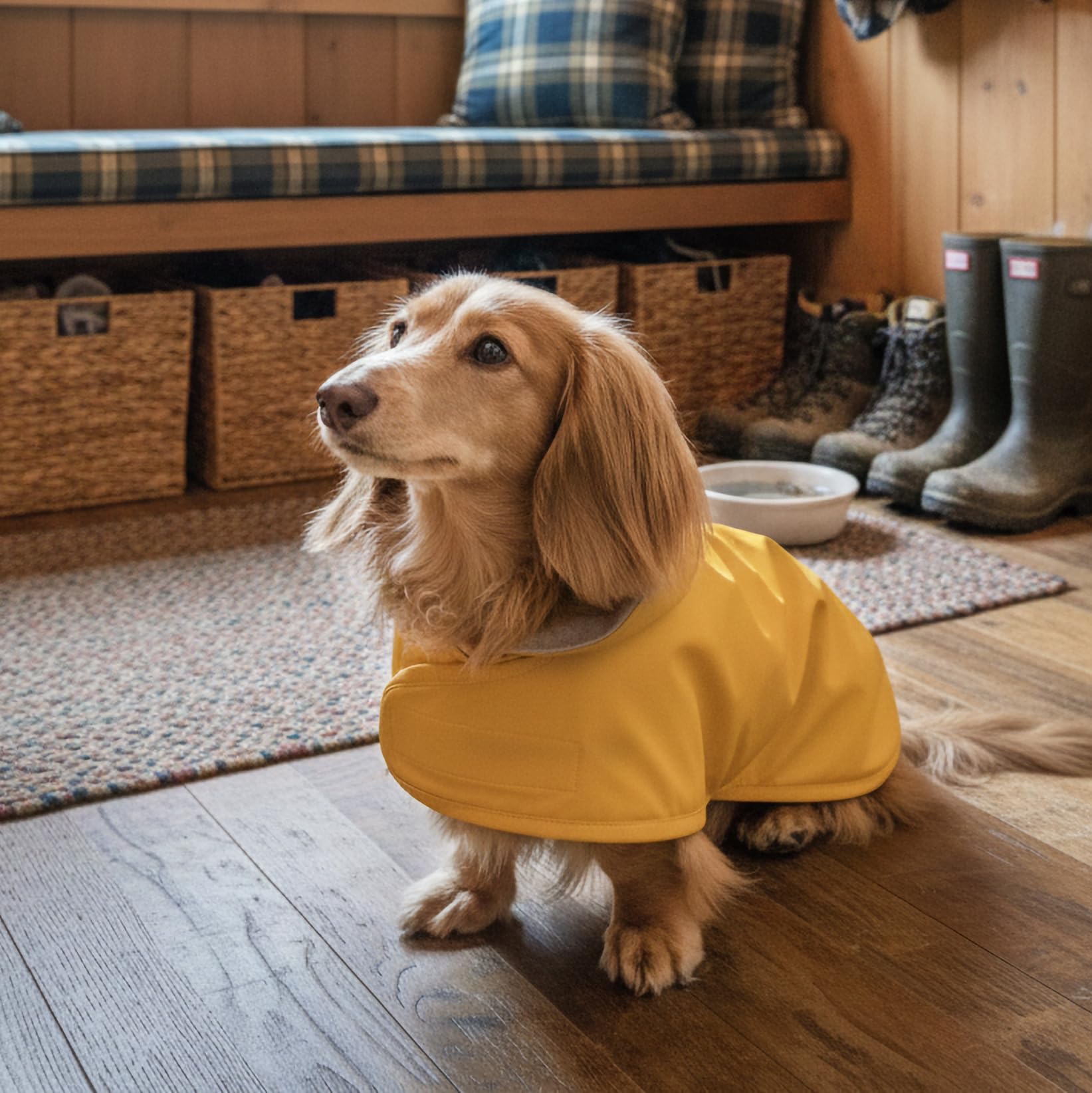 Dachshund - Chubasquero para perro salchicha, abrigo largo para perro, impermeable para perro Weiner, chaqueta impermeable Doxie (mediano)
