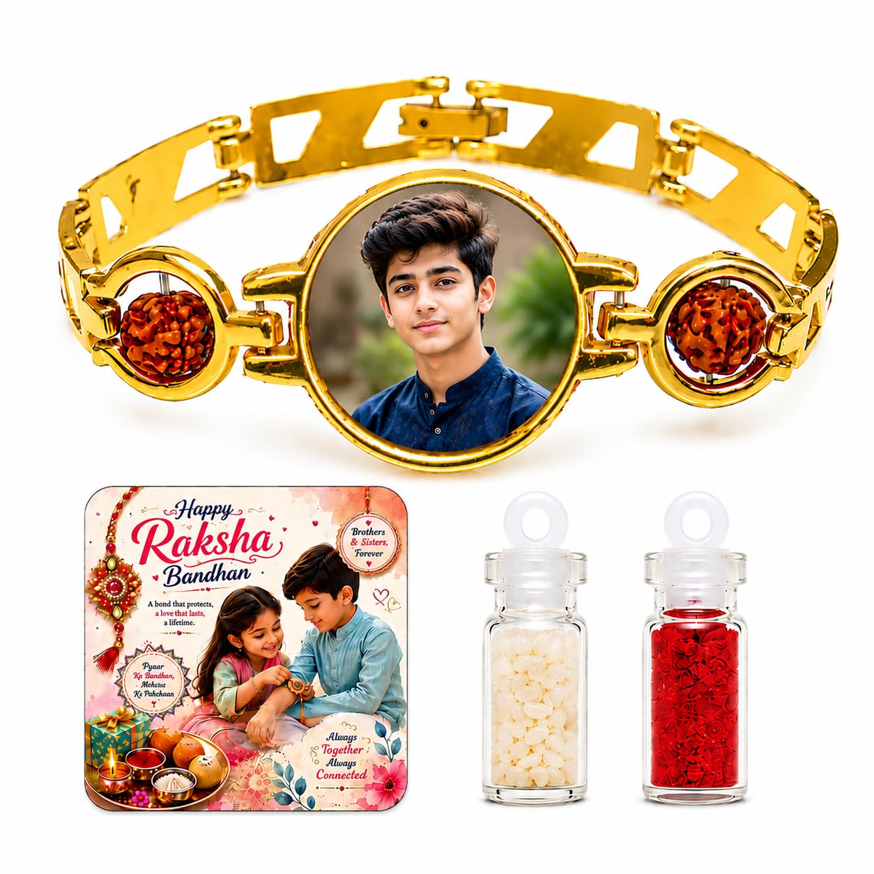 Personalized Photo Rakhi Bracelet for Brother | Custom Photo Rakhi with Premium Metal Bracelet | Raksha Bandhan Gift with Magnet Card, Roli Chawal |-image-43