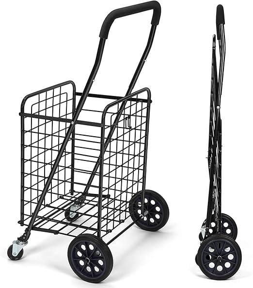 easy wheels collapsible steel shopping cart