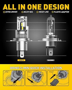 AUXITO H4 Head|ight Bulbs 9003 Bulbs, 900% Super Brighter, 6500K Cool White, 1:1 Mini Halogen Size 9003 Light, Plug and Play, Pack of 2