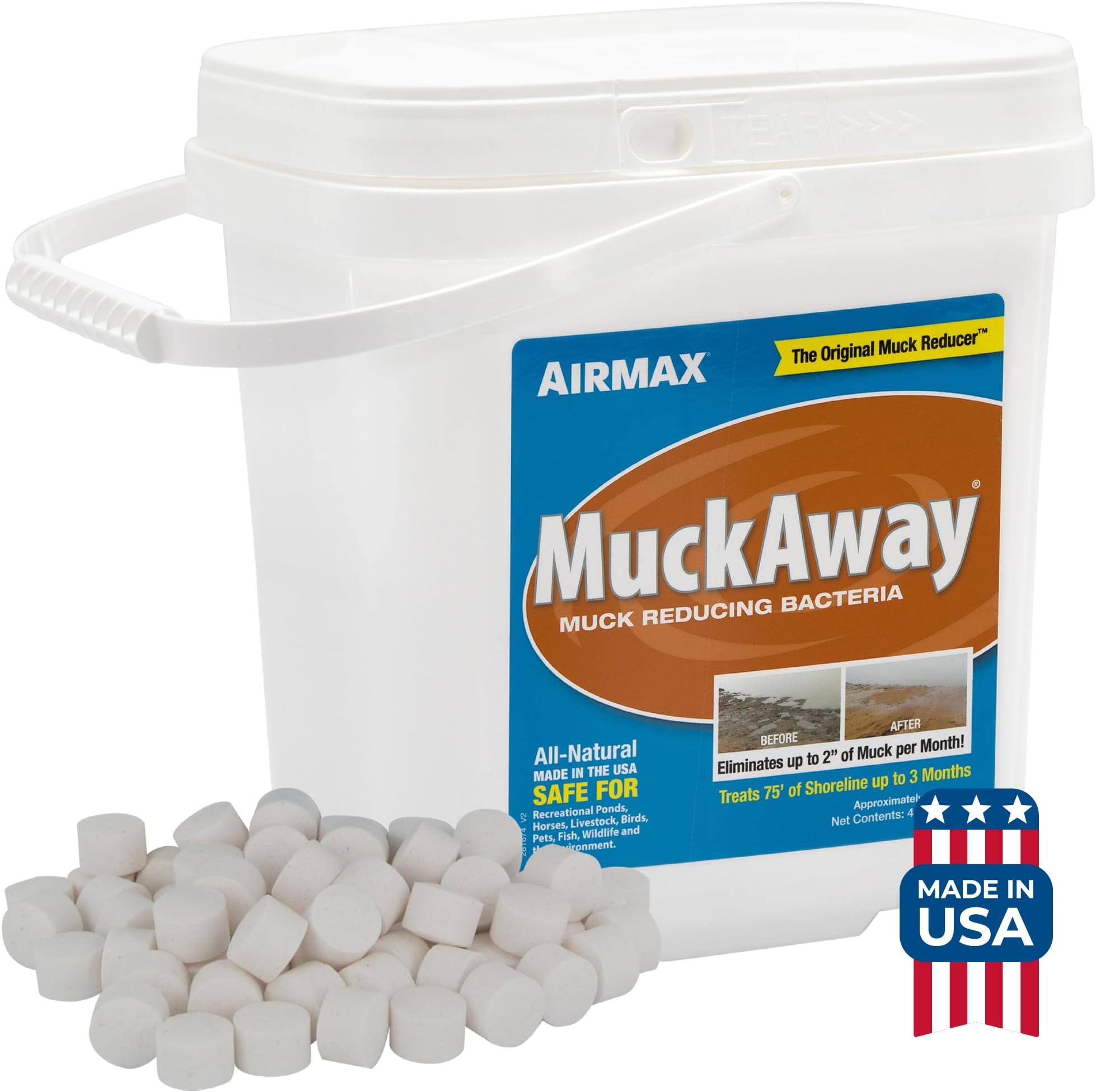 MuckAway Natural Beneficial Bacteria for Outdoor Ponds & Lakes, Muck, Sludge & Noxious Odor Solution, Easy to use Enzyme Tablets, Cleaner Beach & Shoreline, Fish, Pet & Wildlife Safe, 8 Scoops