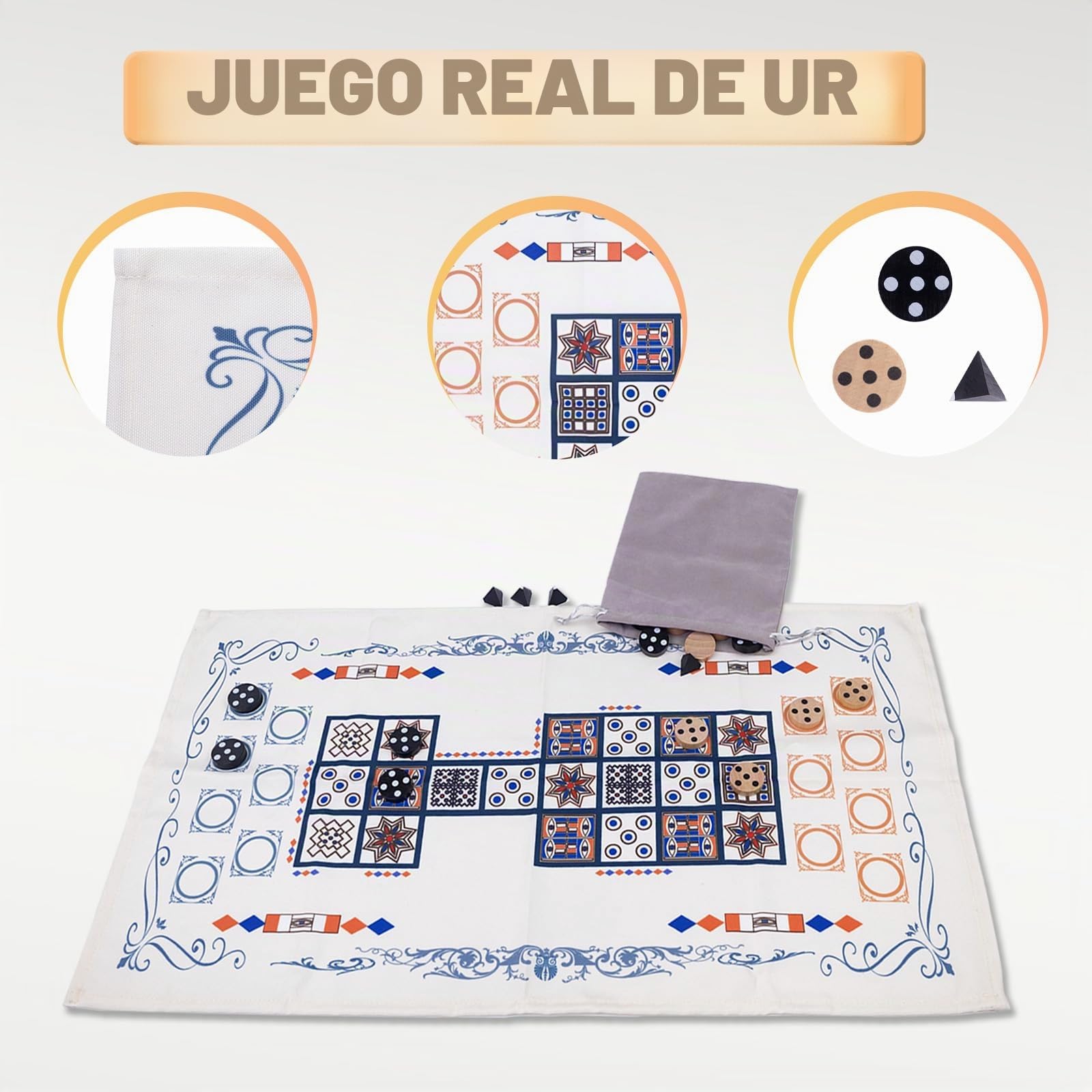 Royal Game of UR con dados piramidales, juego de mesa de estrategia antigua para adultos, juego de mesa de viaje para 2 jugadores, compacto, apto para viajes, uno de los juegos de estrategia más