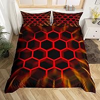 Vista 14 de Juego de ropa de cama de panal de abeja, funda de edredón geométrica 3D de colmena hexagonal de colmena tamaño Queen para niños y hombres, funda