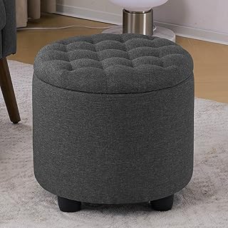Furniliving 18.7inch Storage Round Ottoman, Footstools with Hidden Stora...