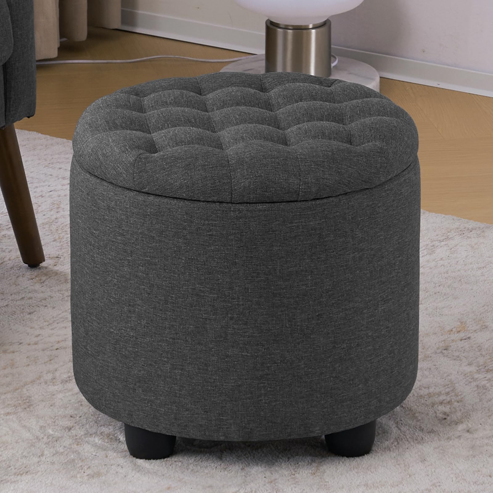 Furniliving 18.7inch Storage Round Ottoman, Footstools with Hidden Storage with Removable Lid, Stylish Button Tufted Design Ottoman Foot Stools for Living Room, Bedroom,DarkgreyThe Forest Stewardship Council