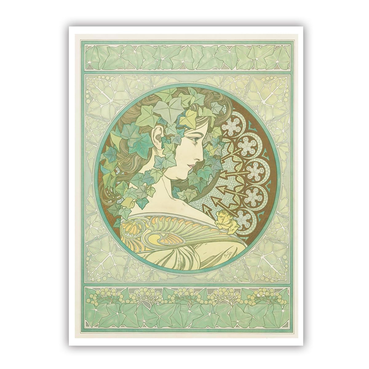 Ivy Alphonse Mucha Canvas Wall Art Nature Art Nouveau Portrait Painting Beautiful Decor for Living Room Giclee Art Print Poster Green Frameless 40x50cm