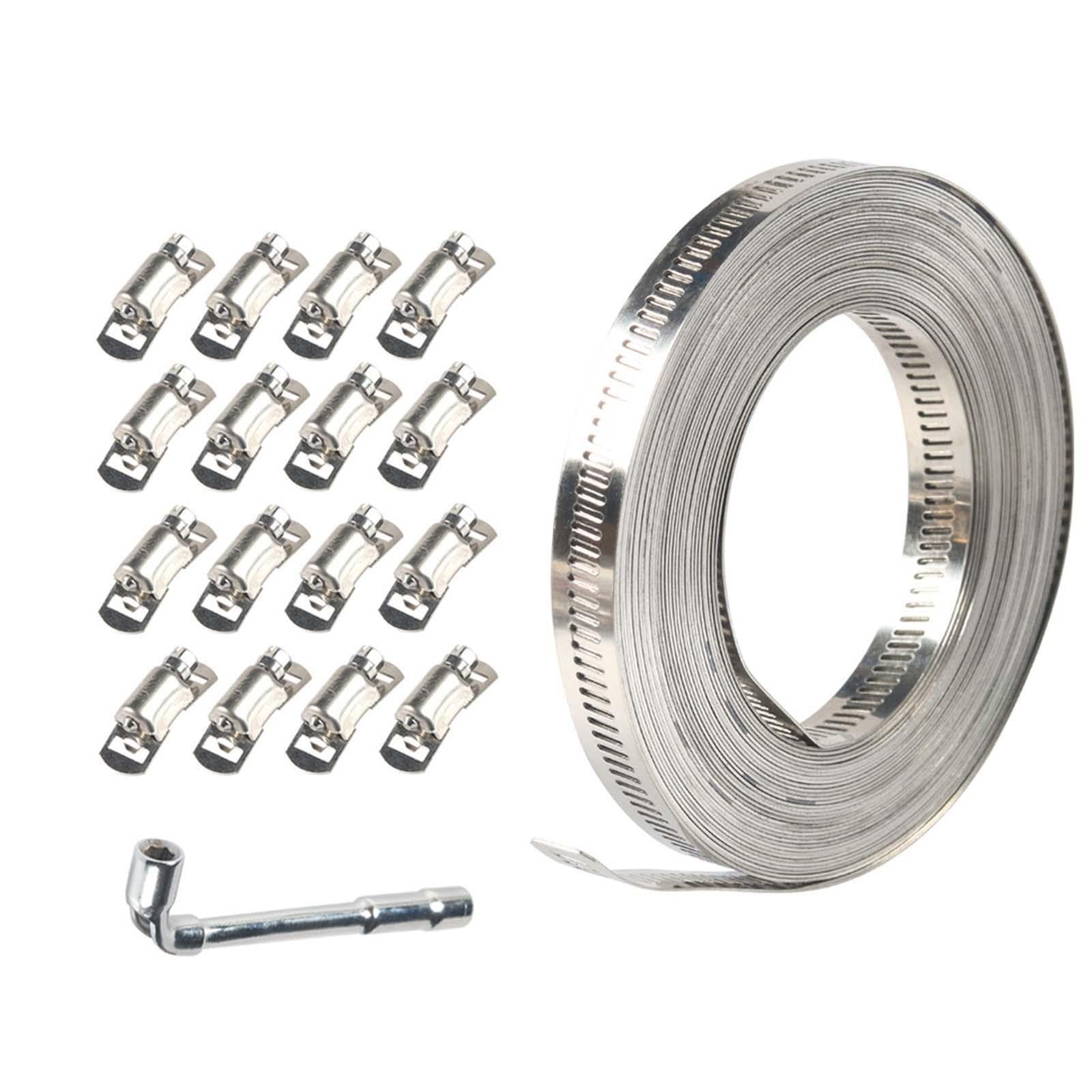 Qixcxaz 10M With 16 Fastener Metal Screw Worm Clamp Fasteners Adjustable Hose Clamps 304 Stainless Steel Suitable For Pipe Hose Clamp System Secure Solutions Strong Fasteners Duct, Fastener