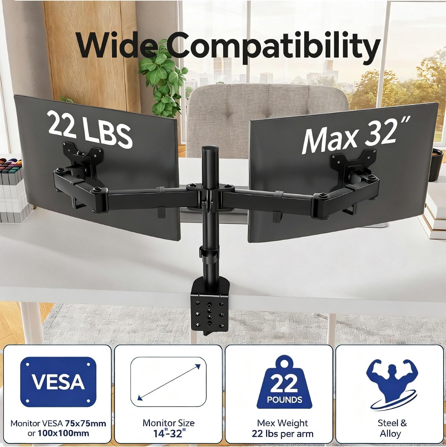 Braccio Supporto Doppio Monitor per Schermo 17-34" VESA 75x75/100x100