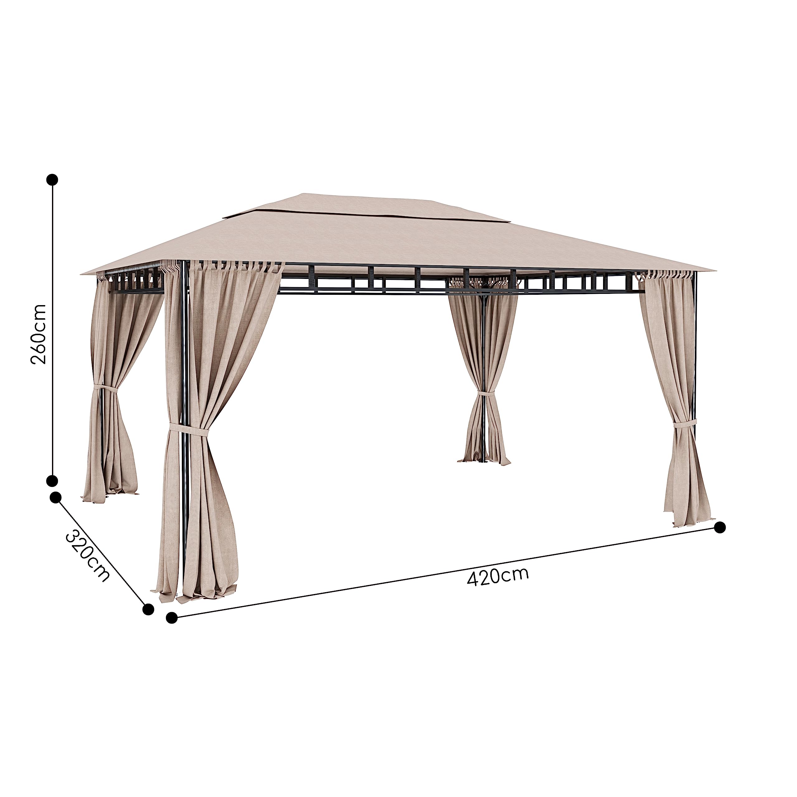 BRICOZONE Gazebo da Giardino 3x4M 4 Tende Laterali Richiudibili Acciaio Idrorepellente 180 g/m² Ecrù