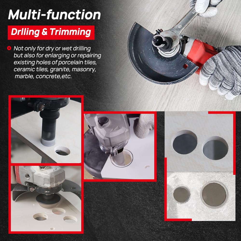 DT-DIATOOL Broca de diamante para azulejos de 12 piezas, M14 6/6/8/20/25/35/50/68/110 mm+fresa de dedo de 20 mm, fresa de bisel de 50 mm + adaptador para azulejos de porcelana, mármol y granito