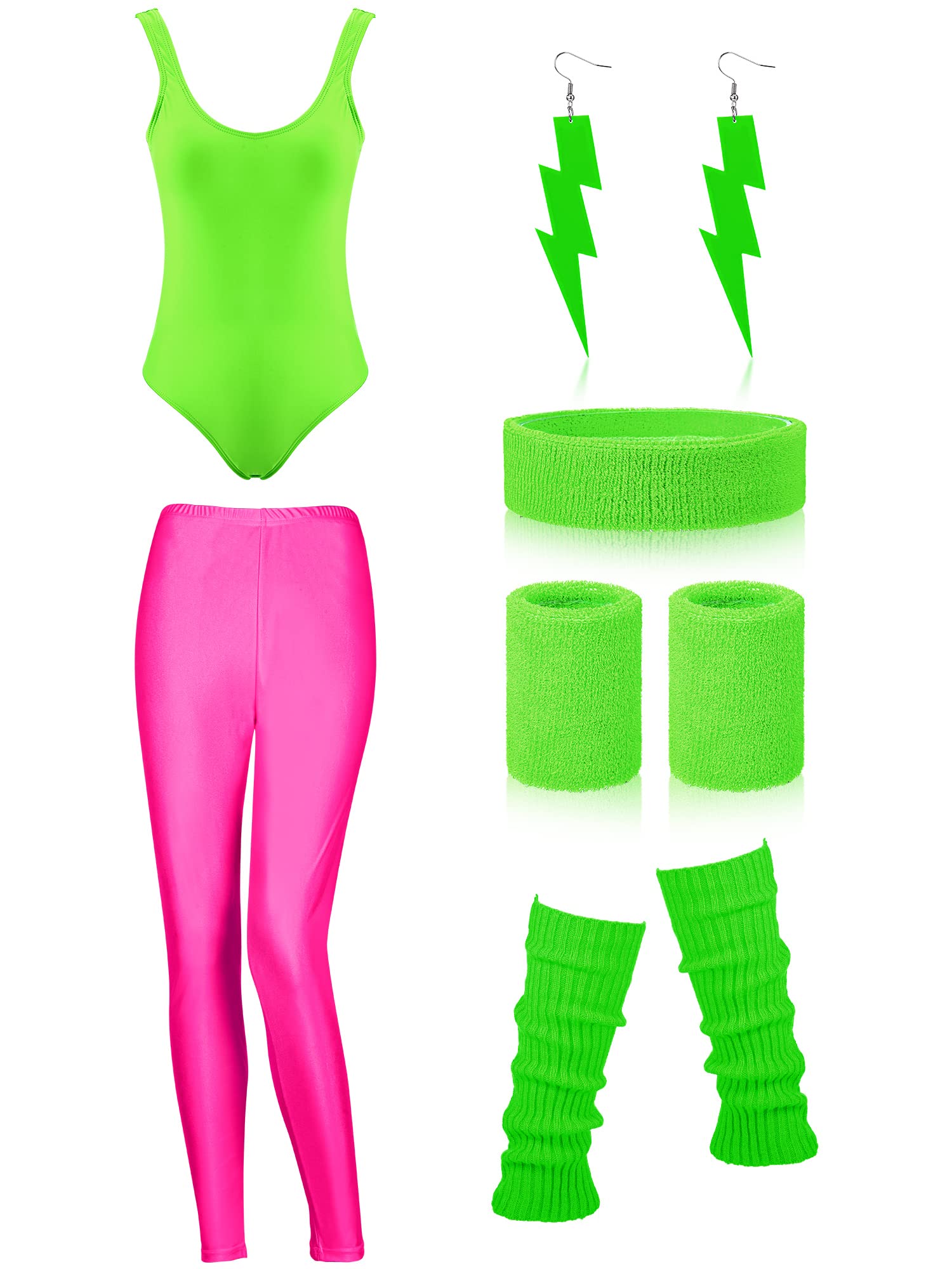 SATINIOR Women 80s 90s Workout Costume Outfit Accessories Set Leg Warmers Headband Wristbands Earrings Swimwear Suit