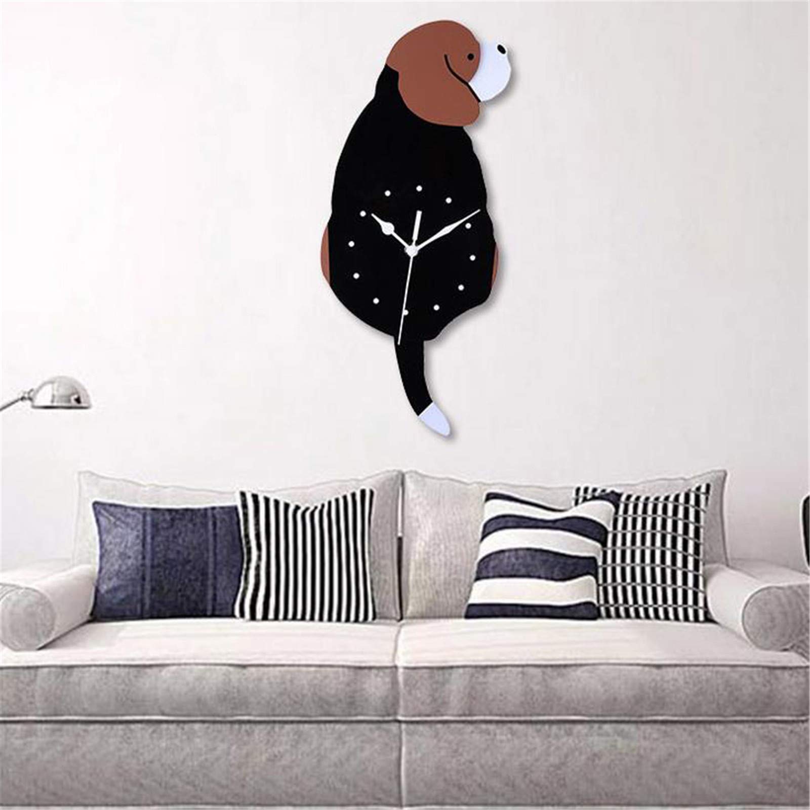 Wall Clock Dog Puppy Decorative Wall Clocks with Swing Tail Pendulum Creative 3D Wall Clock for Kids Adult Room Kitchen Home Office School Decor (4Beagles,14x6 inch