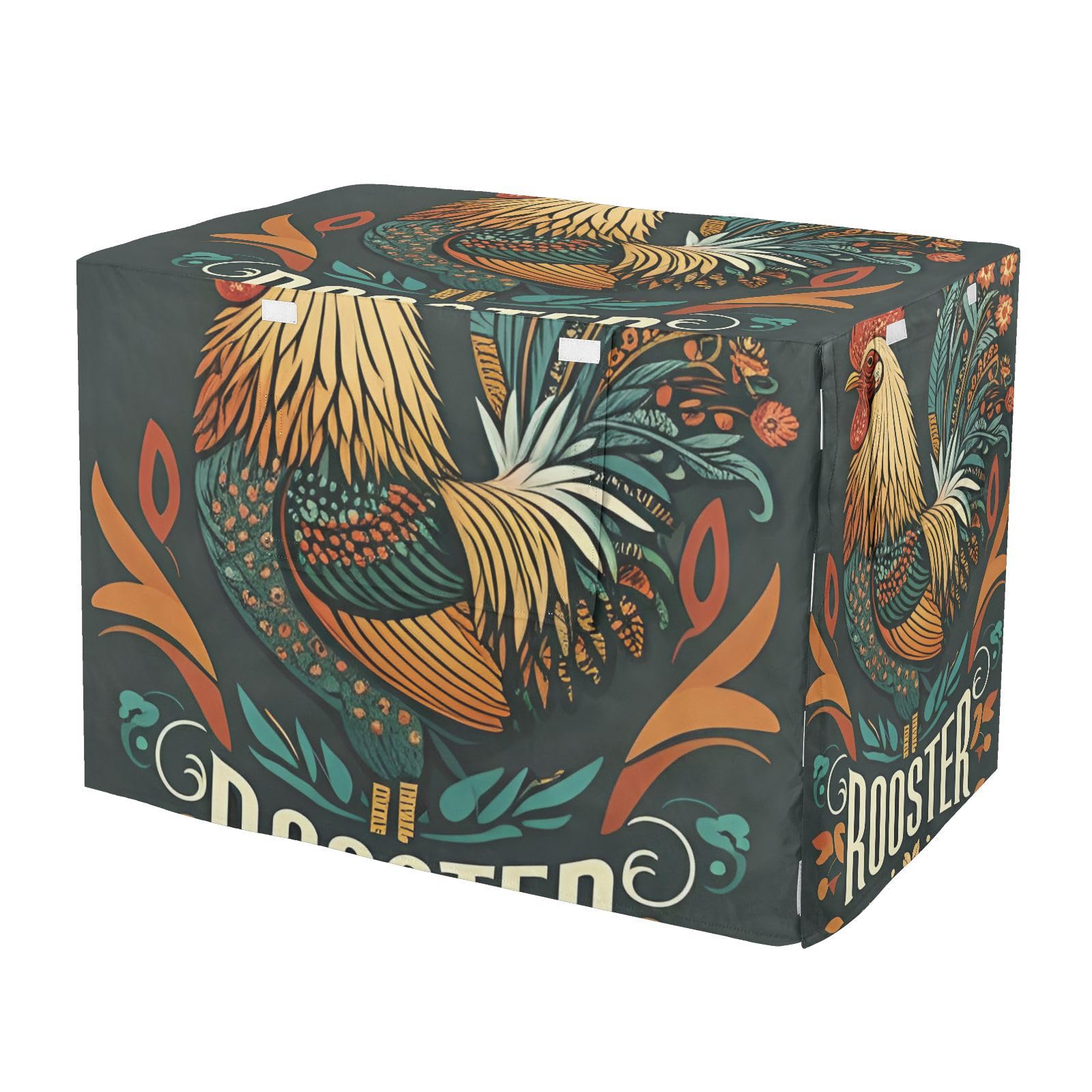 Housse de cage pour chien vintage verte L motif coq floral