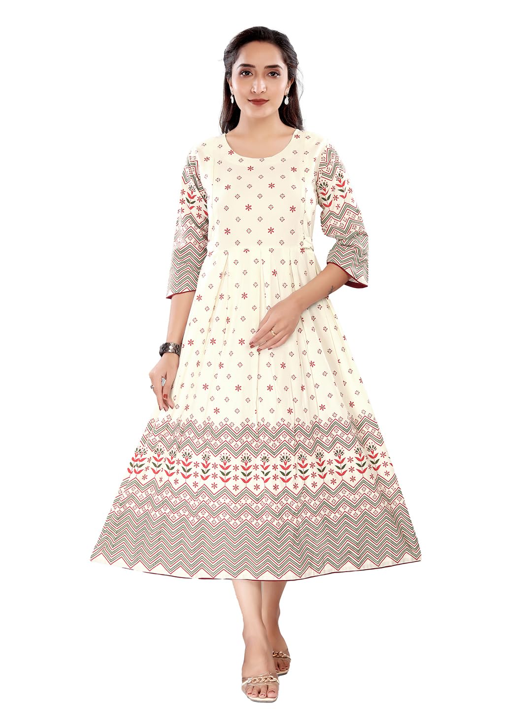 B2F Women's Printed Maternity Flared Kurti with Feeding Zip, One Piece Maternity Dress for Pre & Post Pregnancy.-image-41