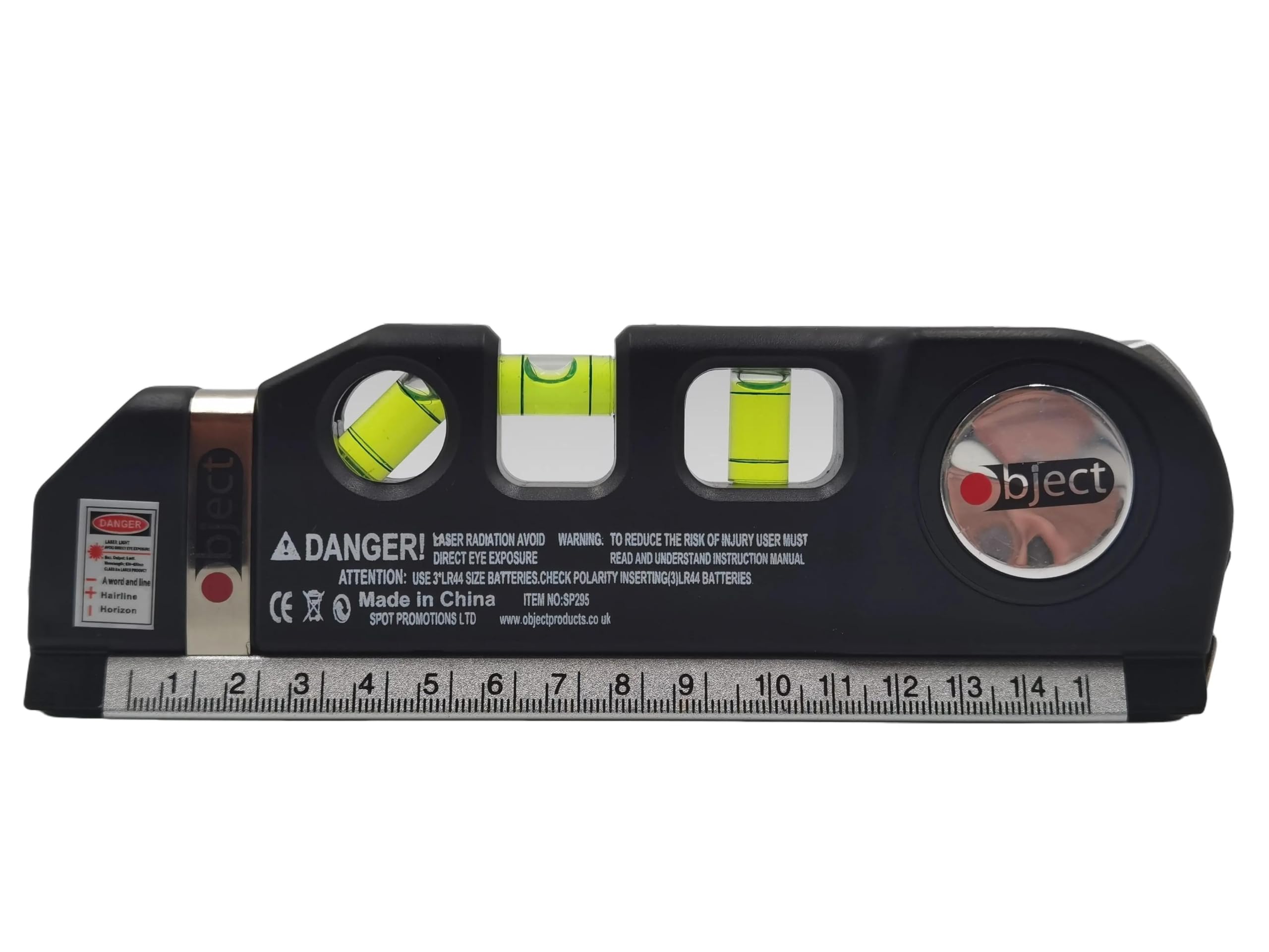 Multipurpose Laser Level with Spirit Levels, 14 cm Measuring Tape