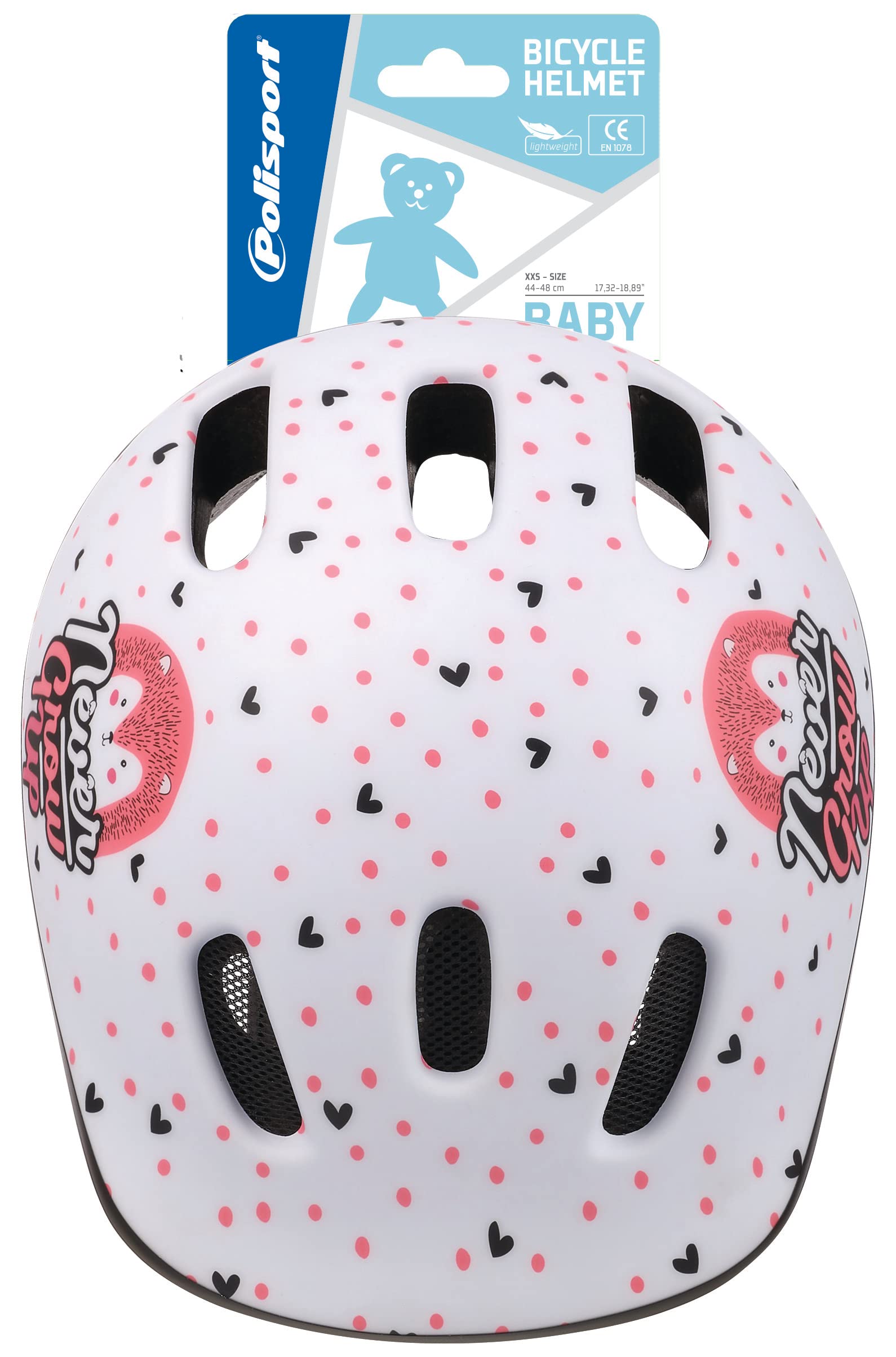 POLISPORT 8740200048 - XXS Baby Hoggy Kask rowerowy dla dzieci Regulowany rozmiar XXS (44-48cm) z certyfikatem CE do jazdy na rowerze Deskorolka Skating w kolorze Białym/Matowym Różu