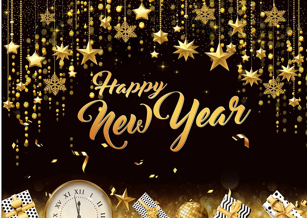 CHAIYA 8X6FT 2025 New Year Banner with Black Gold Background for Decorations