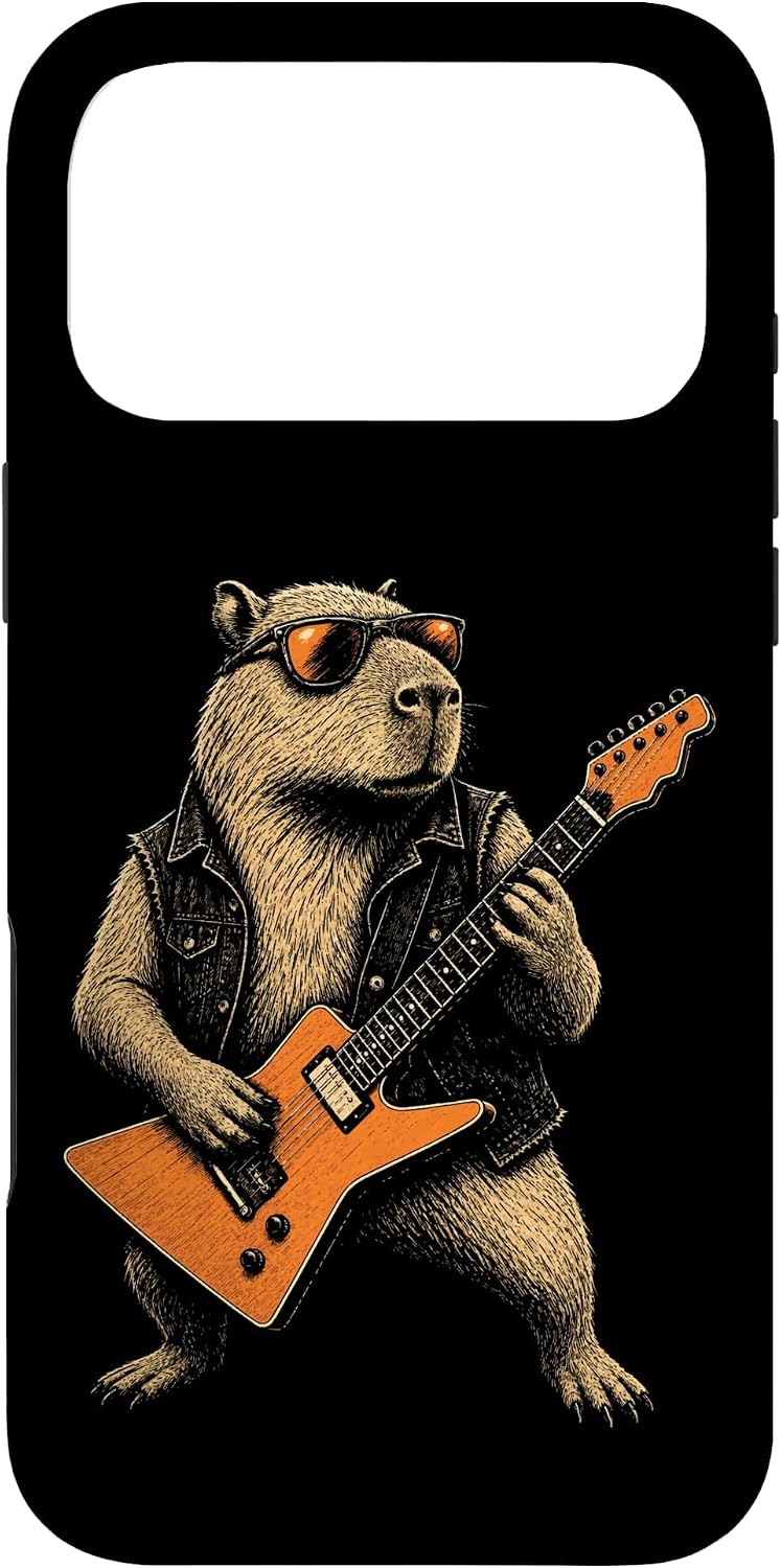 Guitar Capybara Retro Badge Funny Guitarist Gift Case for iPhone 17 Pro Max