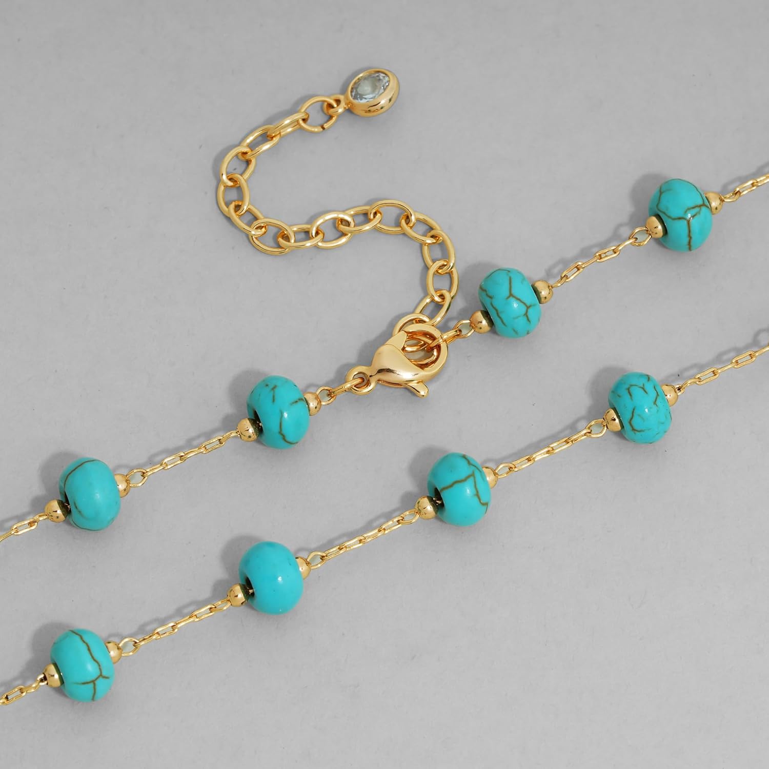 Dremmy Studios Beaded Choker Necklaces for Women - 14K Gold Plated Irregular Stones Turquoise Pendant Beaded Charm Dainty Boho Handmade Turquoise Jewelry - Image 5