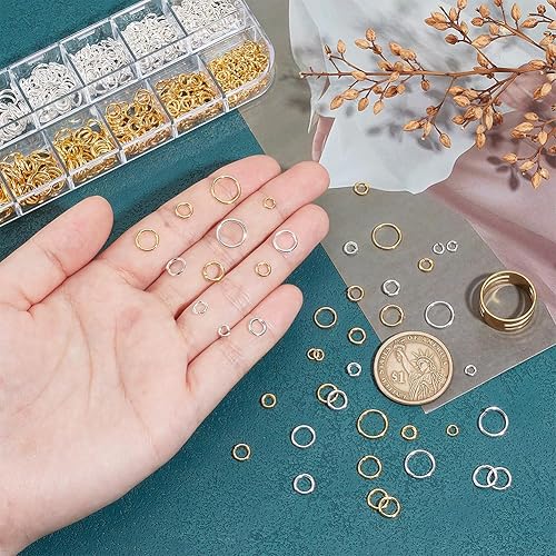 Miniatura 15 de PH PandaHall Alrededor de 1200 anillos de salto abiertos de acero inoxidable 304 de diámetro de 0.236 in, calibre 21, 2 colores para hallazgos de 2