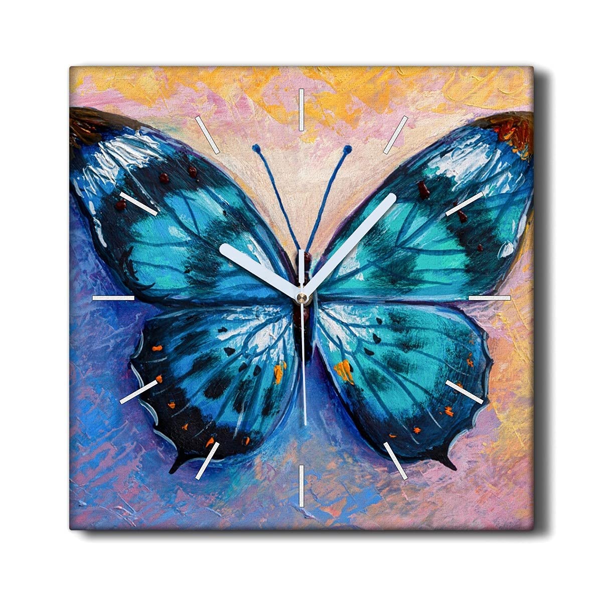 Horloge sur toile décoration murale sans tic-tac 30x30cm salon moderne motif insecte papillon