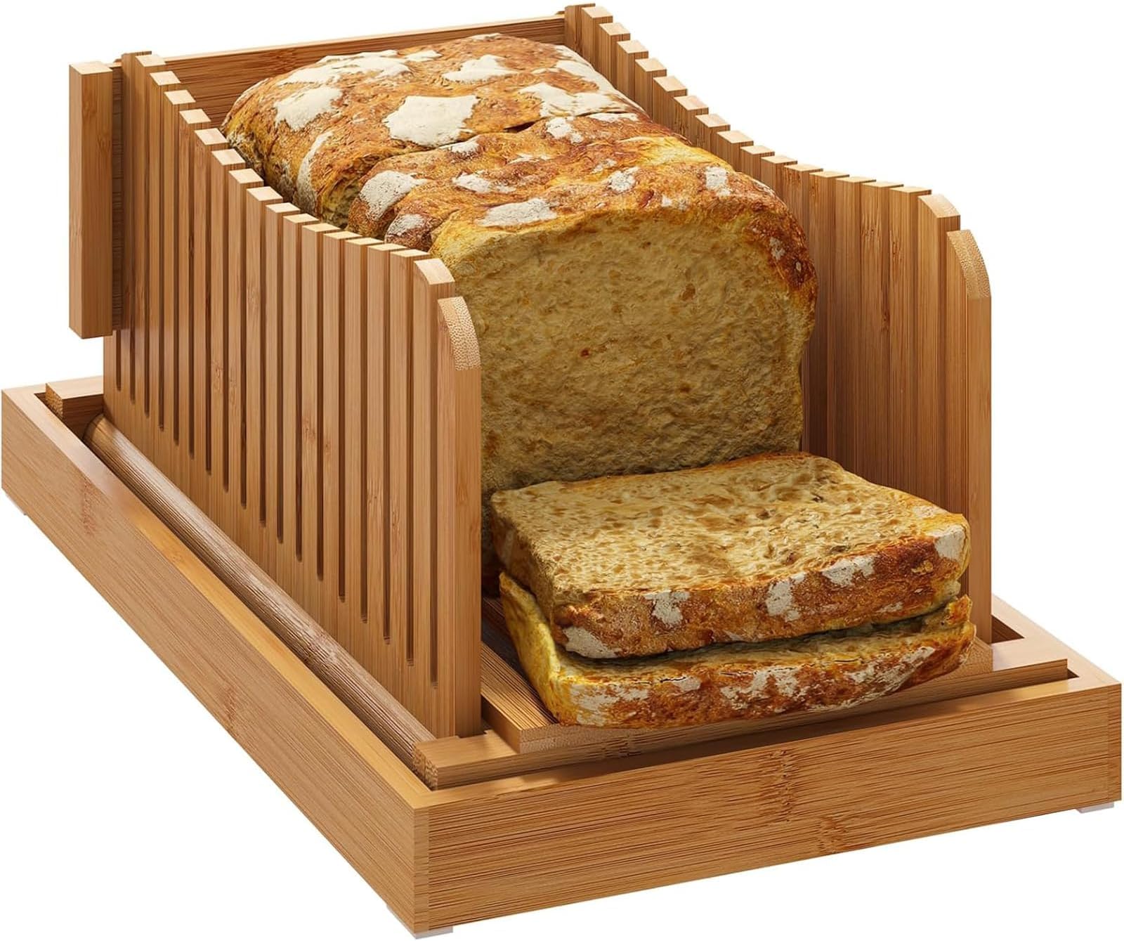 THE WHITE SHOP Bread Slicer, Bread Slicer for homemade Bread, Foldable Adjustable Slicing Width with Sturdy Bamboo Cutting Board, Cutting Bagels,31.7 * 23.7 * 6cm