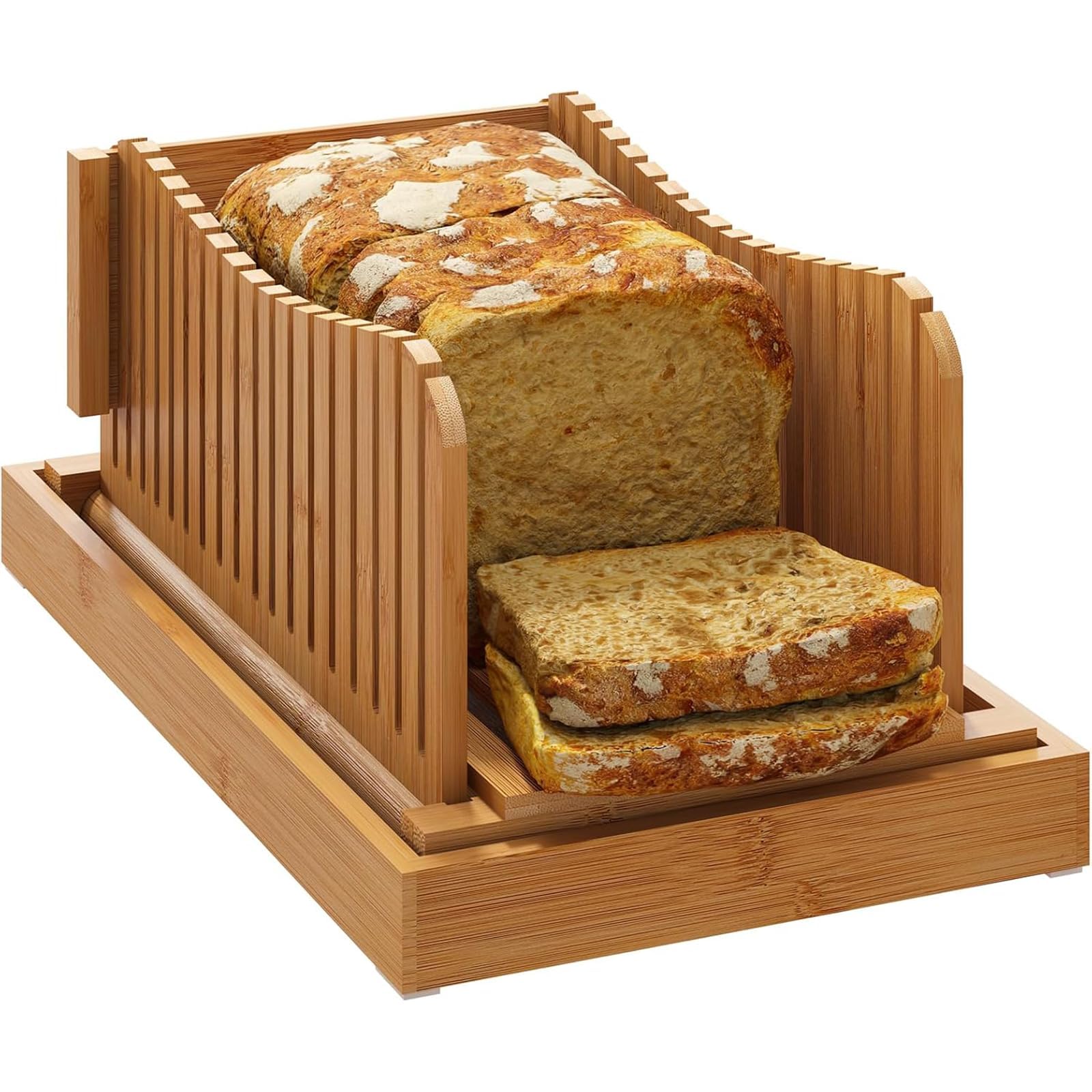 Bread Slicer, Bread Slicer for homemade Bread, Foldable Adjustable Slicing Width with Sturdy Bamboo Cutting Board, Cutting Bagels,31.7 * 23.7 * 6cm