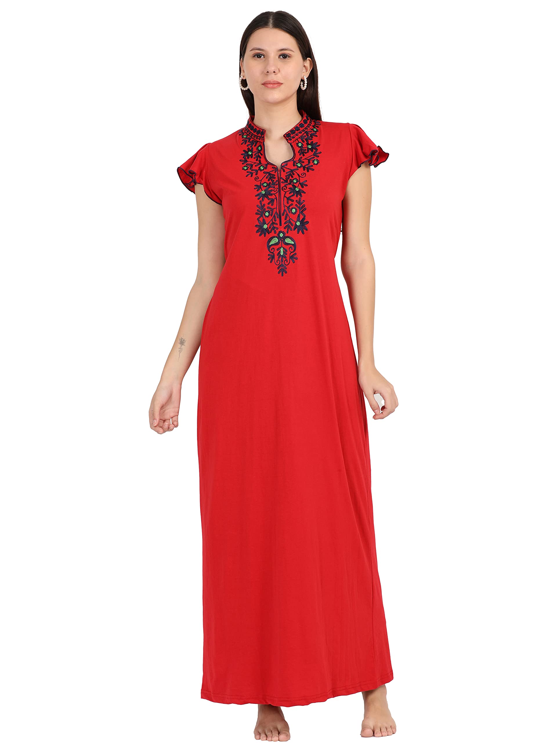 Cotton Blend Maxi Nighty | Nightdress | Women's Cotton Solid Maxi Nightgown Perfect for a Relaxing Night (5130)