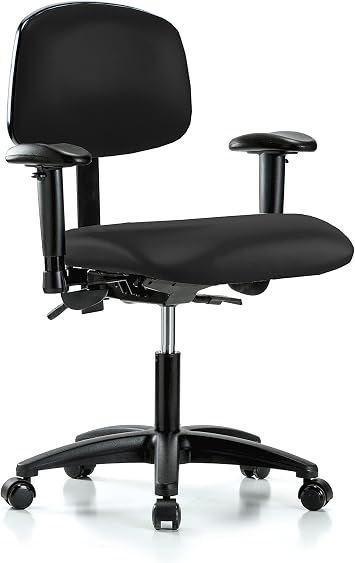 Perch Task Chair, Rolling, Desk Height 17"-22", Black Fabric | 300 lb capacity, fabric upholstery, self-braking safety casters; for offices and workstations