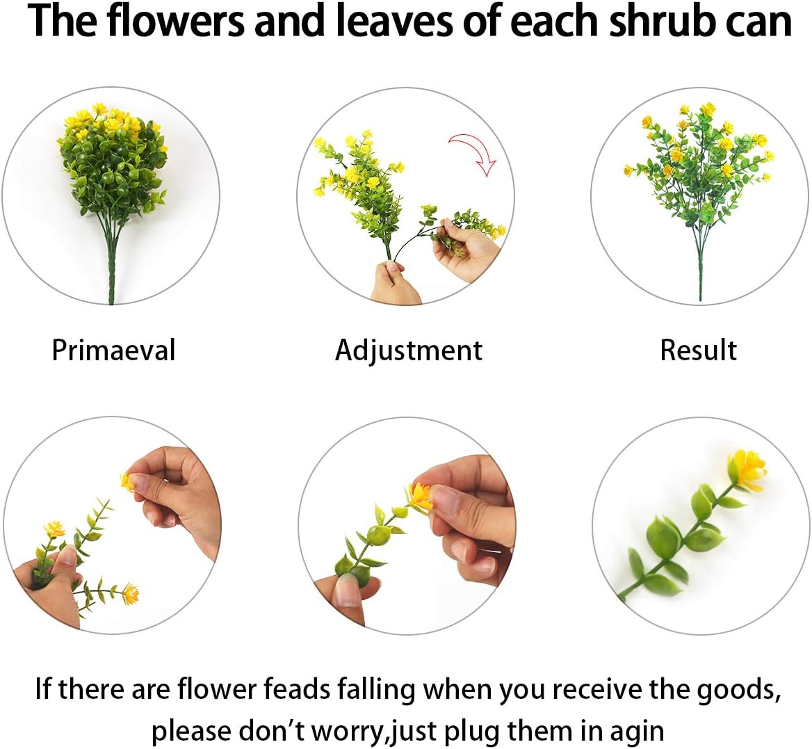 Artificial Flowers Outdoor,UV Resistant Fake Flowers 20 Bundles Faux Outdoor Plants Plastic Flowers Greenery Bushes for Indoor Outside Home Porch Decoration (Yellow)